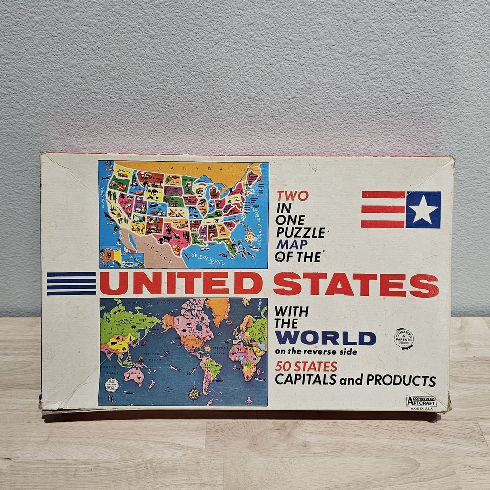 VINTAGE TWO IN ONE PUZZLE MAP OF THE UNITED STATES 100% COMPLETE